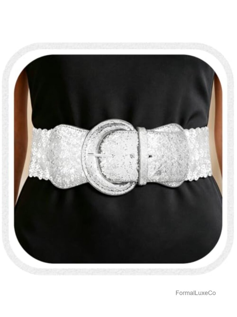 Silver Sequin Stretch Corset Belt Women Bling Sparkly Elastic Waist